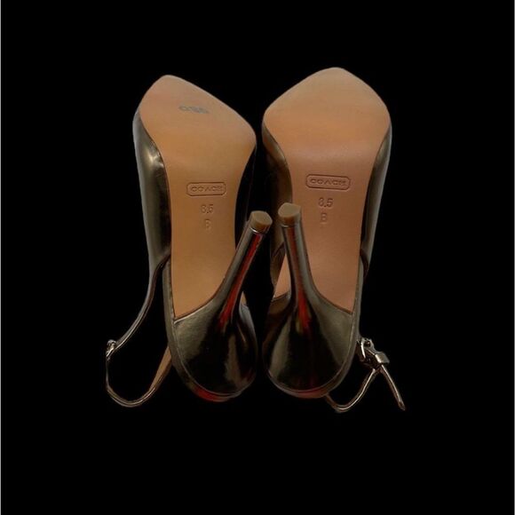 Coach “Lilly” Metallic Bronze Pointed Toe Stiletto Heel Slingback Pumps - Picture 8 of 16